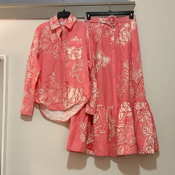 Hemant & Nandita Asha Shirt & Long Skirt Set in Pink Floral SZ XS NWT - Picture 4 of 8